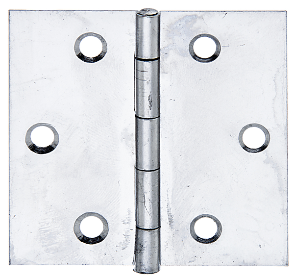 Scharnier, quadratisch, mit versenkten Schraublöchern, Material: Edelstahl, mit vernietetem Edelstahlstift, Länge: 51 mm, Breite: 51 mm, Ausführung: gerollt, Materialstärke: 0,75 mm, Anzahl Löcher: 6, Loch: Ø4,2 mm
