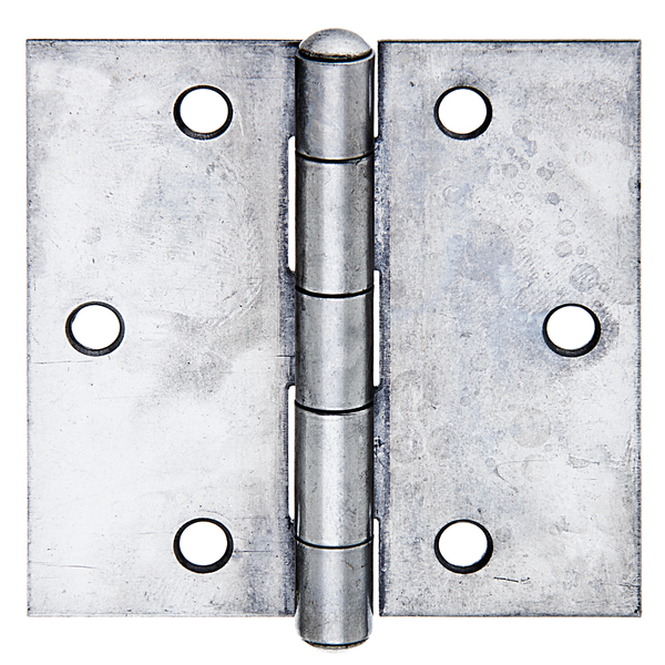 Scharnier, quadratisch, mit versenkten Schraublöchern, Material: Edelstahl, mit vernietetem Edelstahlstift, Länge: 60 mm, Breite: 60 mm, Ausführung: gerollt, Materialstärke: 1,00 mm, Anzahl Löcher: 6, Loch: Ø4,5 mm