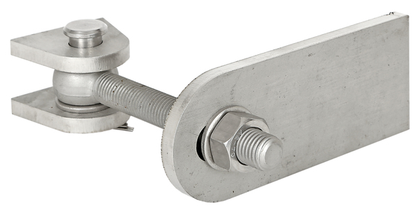 Zawias do bram, kąt otwarcia 180°, materiał: Stal nierdzewna V2A / AISI 1.4301, Długość: 145 mm, Szerokość: 130 mm, Wysokość: 60 mm, Gwint: M16, Zestaw dla handlu specjalistycznego