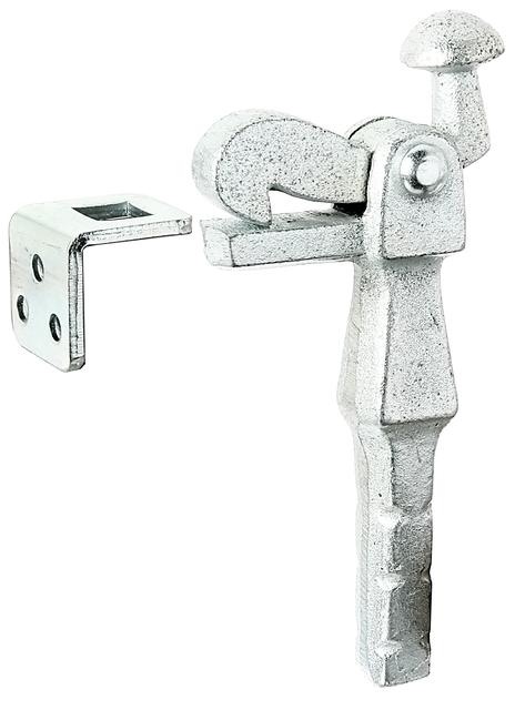 Arrêt de portail pour fixation dans le sol, avec contre-plaque à visser, Matériau: Fonte grise, Finition: zinguée, à sceller, Hauteur: 168 mm, Profondeur: 52 mm, Largeur de la contre-plaque: 35 mm, Hauteur de la contre-plaque: 34 mm, Longueur de l'ancrage de béton: 71 mm, Distance bord inférieur de l'ancrage de béton - appui de l'arrêt de porte: 124 mm, Épaisseur de la plaque: 4 mm, Nombre de trous: 3, Trou: Ø6,5 mm