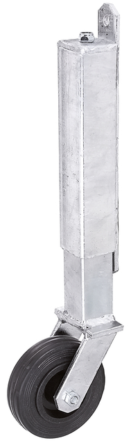 Roue de soutien pour portail léger, supporte un vantail de 70 kg maxi, Matériau: Acier brut, Finition: galvanisée à chaud, à visser, Hauteur: 400 mm, ø gond: 100 mm, Largeur de platine: 30 mm, Hauteur du panneau: 255 mm, Écartement du centre au centre du trou: 225 mm, Nombre de trous: 2, Trou: Ø8,5 mm