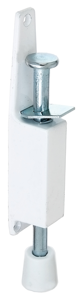 Blokada do drzwi, materiał: stal surowa, powierzchnia: biała lakierowana, Zawartość J.sp.: 1 szt., Wysokość: 180 mm, Liczba otworów: 3, Otwór: Ø5 mm, Opakowanie do sklepów samoobsługowych