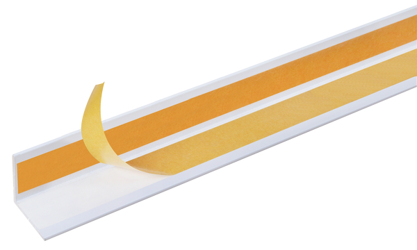 Profilo angolare autoadesivo, Materiale: PVC-U, colore bianco, Larghezza: 30 mm, altezza: 30 mm, Spessore del materiale: 1,1 mm, Modello: con lati uguali, autoadesivo, Lunghezza: 2600 mm