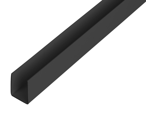 U-Profil, Material: PVC-U, Farbe: schwarz, Breite: 21 mm, Höhe: 10 mm, Materialstärke: 1 mm, lichte Breite: 19 mm, Länge: 2600 mm