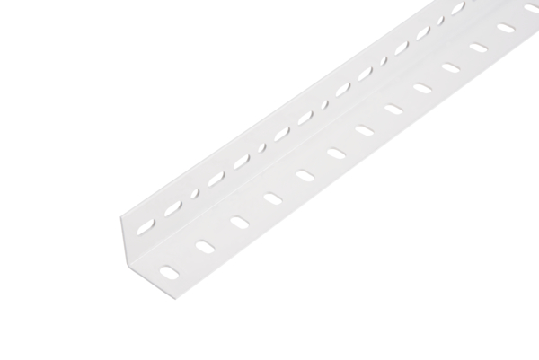 Conceptor® Angle profile, perforated, Material: raw steel, Surface: sendzimir galvanised, white powder-coated RAL 9016, Width: 35 mm, Height: 35 mm, Material thickness: 1.5 mm, Type: equal sided, Length: 2000 mm