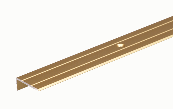 Stair nosing, with countersunk screw holes, Material: Aluminium, Surface: gold anodised, Width: 25 mm, Height: 20 mm, Length: 2000 mm, Material thickness: 1.50 mm
