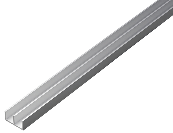 Doppel-U-Profil, Material: Aluminium, Oberfläche: silberfarbig eloxiert, Höhe: 7 mm, Gesamtbreite: 16 mm, Materialstärke: 1 mm, Innenmaß: 6,5 mm, Länge: 2000 mm
