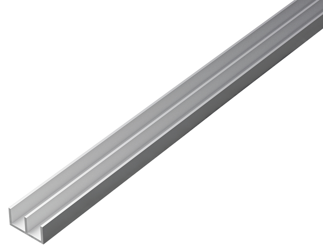 Double U profile, Material: Aluminium, Surface: silver anodised, Height: 7 mm, Total width: 16 mm, Material thickness: 1 mm, Inside dimension: 6.5 mm, Length: 2000 mm