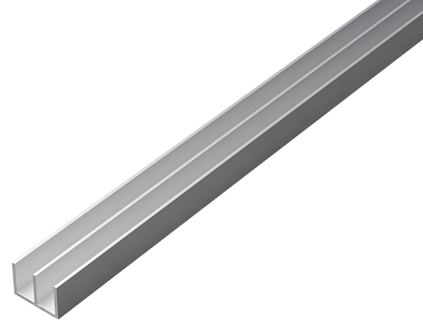 Doppel-U-Profil, Material: Aluminium, Oberfläche: silberfarbig eloxiert, Höhe: 12 mm, Gesamtbreite: 16 mm, Materialstärke: 1 mm, Innenmaß: 6,5 mm, Länge: 2000 mm