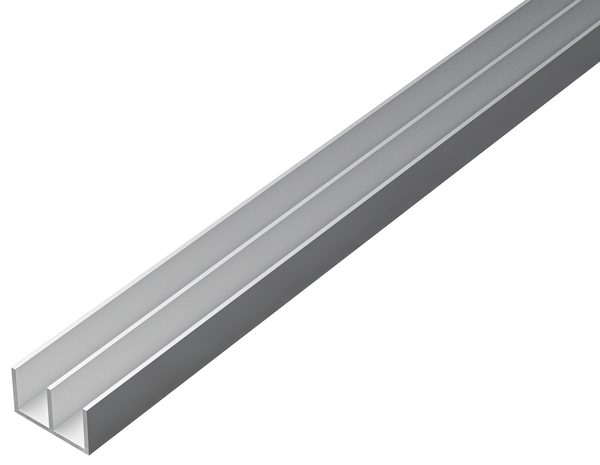 Doppel-U-Profil, Material: Aluminium, Oberfläche: silberfarbig eloxiert, Höhe: 10 mm, Gesamtbreite: 20 mm, Materialstärke: 1 mm, Innenmaß: 8,5 mm, Länge: 2000 mm