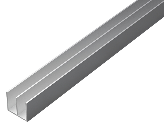 Profile podwójne U, materiał: aluminium, powierzchnia: anodowana srebrna, Wysokość: 18 mm, Szerokość całkowita: 20 mm, Grubość materiału: 1 mm, Wymiar wewnętrzny: 8,5 mm, Długość: 2000 mm