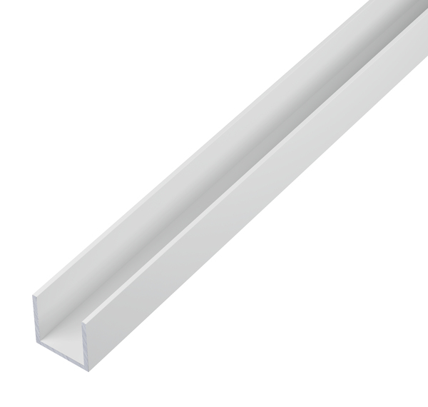 Profilo BA ad U, Materiale: alluminio, superficie: plastificata bianca RAL 9016, Larghezza: 20 mm, altezza: 20 mm, Spessore del materiale: 1,5 mm, larghezza netta: 17 mm, Lunghezza: 2600 mm