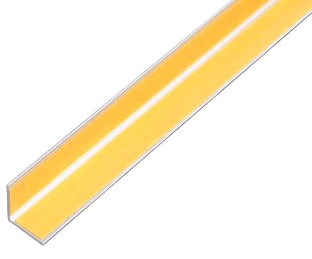 Angle profile, self-adhesive, with protective film, Material: Aluminium, Surface: stainless steel design, light, Width: 10 mm, Height: 10 mm, Material thickness: 1 mm, Type: equal sided, self-adhesive, Length: 2000 mm