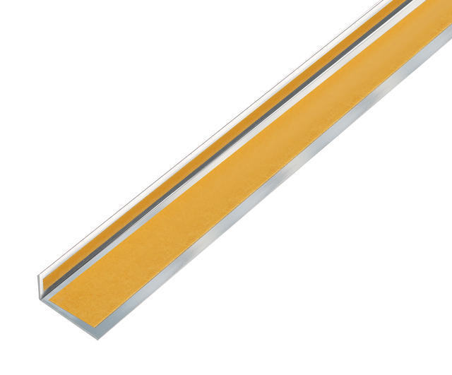 Angle profile, self-adhesive, with protective film, Material: Aluminium, Surface: stainless steel design, light, Width: 15 mm, Height: 10 mm, Material thickness: 1 mm, Type: unequal sided, self-adhesive, Length: 1000 mm