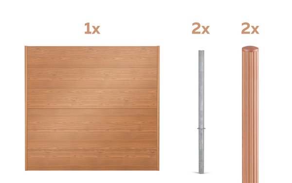 Zaunfeldset Palitio, Material: Aluminium, Oberfläche: Holzdekor hell kunststoffbeschichtet, zum Einbetonieren, Zaunlänge: 2 m, Höhe: 1800 mm, für Profilhöhe: 300 mm
