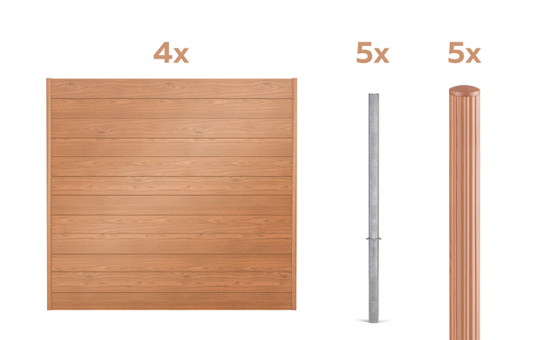 Zaunfeldset Palitio, Material: Aluminium, Oberfläche: Holzdekor hell kunststoffbeschichtet, zum Einbetonieren, Zaunlänge: 8 m, Höhe: 1800 mm, für Profilhöhe: 150 mm