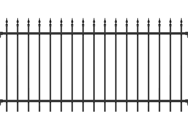 Zaunfeld Chaussee, Material: Aluminium, Oberfläche: matt schwarz kunststoffbeschichtet, lichte Breite: 2000 mm, Höhe: 1200 mm, Traverse: 38 x 25 mm, Füllstab: 16 x 16 mm