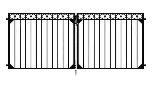 Doppeltor Circle, Material: Aluminium, Oberfläche: matt schwarz kunststoffbeschichtet, zum Einbetonieren, Ausführung: mittig geteilt, Nennbreite: 3000 mm, lichte Breite: 3010 mm, Rahmenbreite Schließflügel: 1435 mm, Rahmenbreite Zweitflügel: 1435 mm, Höhe: 1200 mm