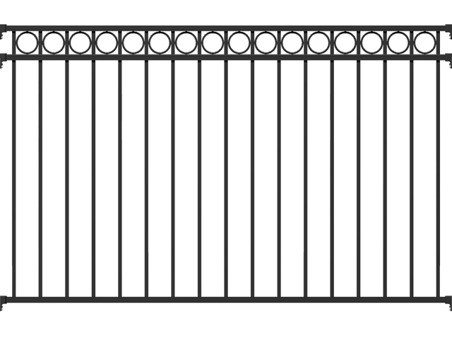 Zaunfeld Circle, Material: Aluminium, Oberfläche: matt schwarz kunststoffbeschichtet, lichte Breite: 2000 mm, Höhe: 1200 mm, Traverse: 38 x 25 mm, Füllstab: 16 x 16 mm