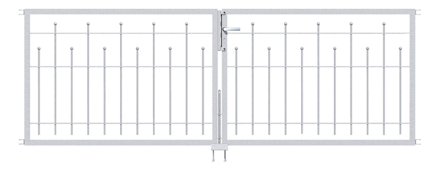 Doppeltor Madrid, Material: Stahl roh, Oberfläche: feuerverzinkt passiviert, Nennbreite: 3000 mm, lichte Breite: 3000 mm, Rahmenbreite Schließflügel: 1425 mm, Rahmenbreite Zweitflügel: 1425 mm, Höhe: 1000 mm, Rahmenbreite: 2880 mm, Rahmenstärke: 40 x 40 mm, 15 Jahre Garantie gegen Durchrosten