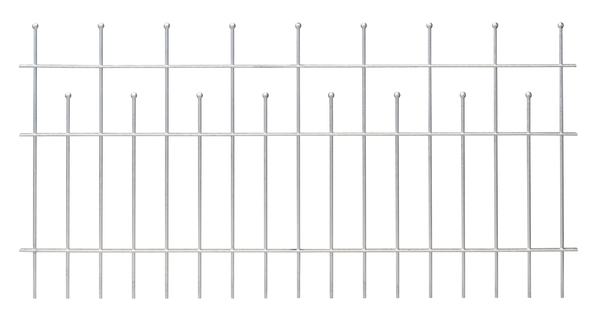 Fence panel Madrid, Material: raw steel, Surface: hot-dip galvanised passivated, Clear width: 2000 mm, Height: 735 mm, Traverse: 6 x 25 mm, No. of traverses: 3, 15-year warranty against rusting through
