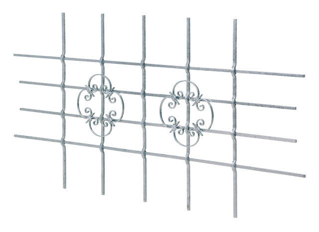 Grille de fenêtre Salzburg, peut être raccourcie individuellement, Matériau: Acier brut, Finition: galvanisée à chaud, Largeur minimum: 1090 mm, Largeur maximum: 1680 mm, Barre carrée: 12 x 12 mm, Garantie de 15 ans contre l'oxydation