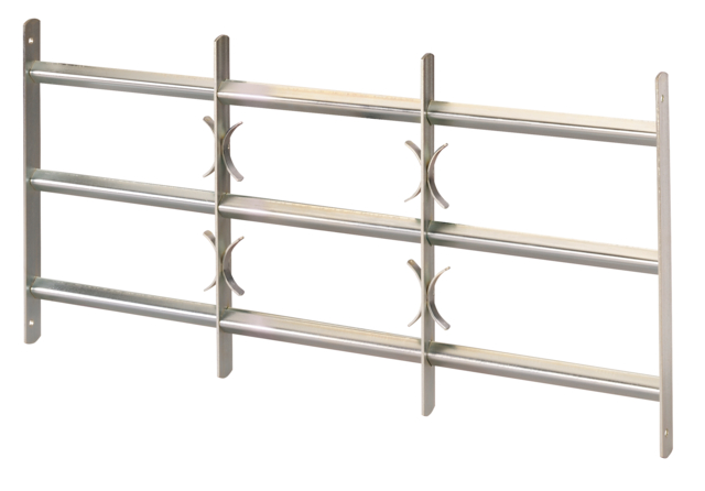 Grille de fenêtre Amsterdam pour fixation en tableau, grille extensible avec éléments décoratifs, Matériau: Acier brut, Finition: zinguée, Largeur minimum: 1000 mm, Largeur maximum: 1500 mm, Hauteur totale: 450 mm, Nombre traverses: 3, Garantie de 15 ans contre l'oxydation