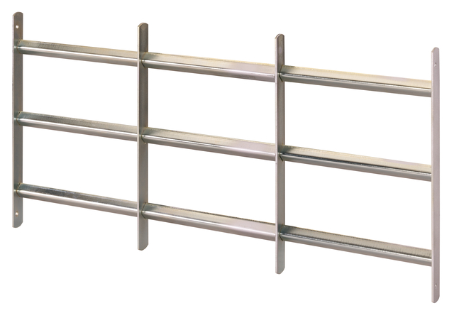 Grille de fenêtre Venlo pour fixation en tableau, grille extensible sans élément décoratif, Matériau: Acier brut, Finition: zinguée, Largeur minimum: 700 mm, Largeur maximum: 1050 mm, Hauteur totale: 450 mm, Nombre traverses: 3, Garantie de 15 ans contre l'oxydation