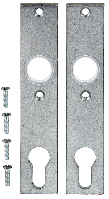 Plaque de poignée, avec trous de vis fraisés, Matériau: Acier brut, Finition: forgée, galvanisée, thermolaquée argentée, Contenu par UV: 2 Pièce, Longueur: 155 mm, Largeur: 30 mm, Épaisseur du matériau: 6,00 mm, Distance: 72 mm, Garantie de 15 ans contre l'oxydation, Emballé SB