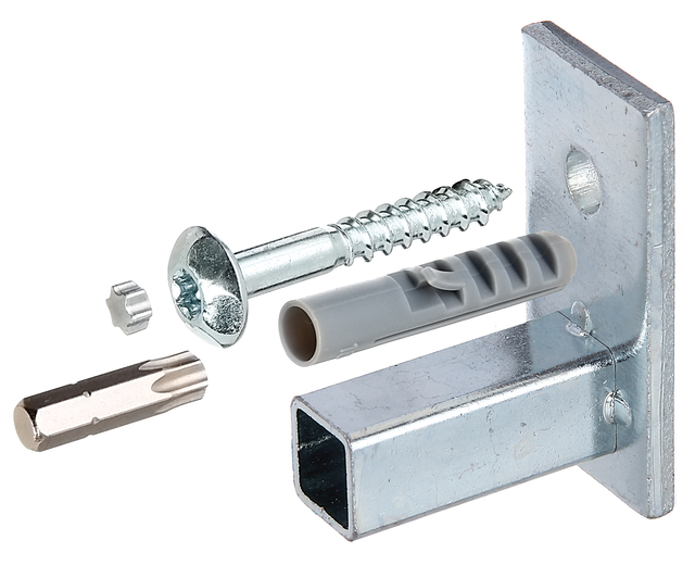 Kit de fixation pour grille de fenêtre dans tableau, Matériau: Acier brut, Finition: zinguée, Contenu par UV: 4 Lot, Logement: 12 x 12 mm, Garantie de 15 ans contre l'oxydation, Emballé SB