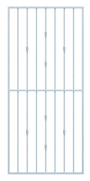 Inferriata Basic II a misura, per il fissaggio nell'intradosso della finestra o al muro, Materiale: acciaio grezzo, superficie: zincata a fuoco, passivata, fissaggio al muro, Larghezza netta: 946 - 1320 mm, Altezza: 1401 - 2000 mm, Larghezza del telaio: 1026 - 1400 mm, Altezza del telaio: 1401 - 2000 mm, Spessore telaio: 30 x 20 mm, Materiale barre interne-Ø: 12 mm, Numero di punti di fissaggio: 8, Barra trasversale: con, 15 anni di garanzia contro la formazione di ruggine