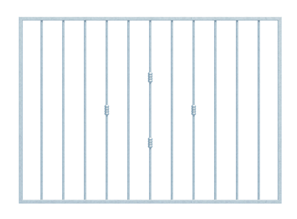 Fenstergitter Basic II in Sondermaßen, zur Befestigung in der Fensterlaibung oder auf der Außenwand, Material: Stahl roh, Oberfläche: feuerverzinkt passiviert, Befestigung in der Laibung, Laibungsbreite: 1441 - 1940 mm, Laibungshöhe: 841 - 1440 mm, Rahmenbreite: 1401 - 1900 mm, Rahmenhöhe: 801 - 1400 mm, Rahmenstärke: 20 x 20 mm, Material Füllung-Ø: 12 mm, Anzahl Befestigungspunkte: 4, Traverse: ohne, 15 Jahre Garantie gegen Durchrosten