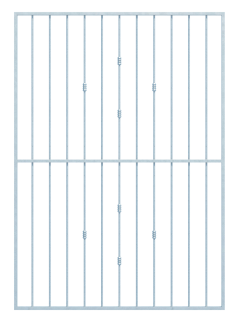 Grille de fenêtre Basic II aux dimensions spéciales, pour fixation en tableau ou sur mur extérieur, Matériau: Acier brut, Finition: galvanisée passivée, fixation dans l'embrasure, Largeur d'ouverture: 1441 - 1940 mm, Hauteur d'embrasure: 1441 - 2040 mm, Largeur du cadre: 1401 - 1900 mm, Hauteur de cadre: 1401 - 2000 mm, Épaisseur de cadre: 30 x 20 mm, Ø du barreau intérieur: 12 mm, Nombre de points de fixation: 8, Barreau: avec, Garantie de 15 ans contre l'oxydation
