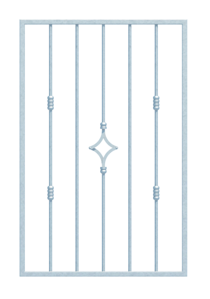 Fenstergitter Hamburg in Sondermaßen, zur Befestigung in der Fensterlaibung oder auf der Außenwand, Material: Stahl roh, Oberfläche: feuerverzinkt passiviert, Befestigung in der Laibung, Laibungsbreite: 691 - 1065 mm, Laibungshöhe: 440 - 640 mm, Rahmenbreite: 651 - 1025 mm, Rahmenhöhe: 400 - 600 mm, Rahmenstärke: 20 x 20 mm, Material Füllung-Ø: 12 mm, Anzahl Befestigungspunkte: 4, Traverse: ohne, 15 Jahre Garantie gegen Durchrosten