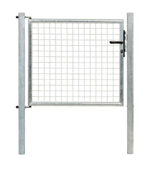 Welded mesh single gate, Material: raw steel, Surface: hot-dip galvanised, for setting in concrete, Nominal width: 1000 mm, Clear width: 940 mm, Width from middle to middle of post: 1000 mm, Height: 750 mm, Post length: 1250 mm, Post dia.: 60 mm, Frame width: 880 mm, Frame thickness Ø: 42 mm, Filler material: 50 x 50 x 4 mm, 15-year warranty against rusting through