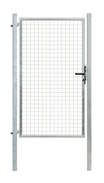 Welded mesh single gate, Material: raw steel, Surface: hot-dip galvanised, for setting in concrete, Nominal width: 1000 mm, Clear width: 960 mm, Width from middle to middle of post: 1020 mm, Height: 1750 mm, Post length: 2250 mm, Post dia.: 60 mm, Frame width: 880 mm, Frame thickness Ø: 42 mm, Filler material: 50 x 50 x 4 mm, 15-year warranty against rusting through