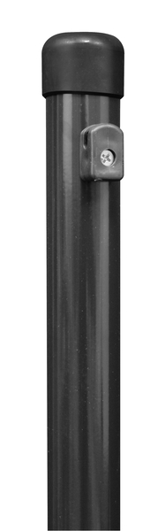 Zaunpfosten für Maschendrahtzäune, Material: Stahl roh, Oberfläche: zinkphosphatiert, anthrazit-metallic kunststoffbeschichtet, zum Einbetonieren, Länge: 1200 mm, Pfosten-Ø: 38 mm, Geflechthöhe: 800 mm, 10 Jahre Garantie gegen Durchrosten