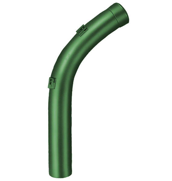 Zaunpfosten, gebohrt, abgewinkelt, für Maschendrahtgeflechte, Material: Stahl roh, Oberfläche: sendzimirverzinkt, grün kunststoffbeschichtet RAL 6005, zum Einbetonieren, Länge: 3000 mm, Abwinkelung: 45 °, Pfosten-Ø: 48 mm, Wandstärke: 1,5 mm, Anzahl Drahthalter: 6, 15 Jahre Garantie gegen Durchrosten