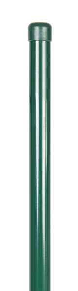 Zaunpfosten, gebohrt, gerade, für Maschendrahtgeflechte, Material: Stahl roh, Oberfläche: sendzimirverzinkt, grün kunststoffbeschichtet RAL 6005, zum Einbetonieren, Länge: 1500 mm, Pfosten-Ø: 60 mm, Wandstärke: 1,75 mm, Anzahl Drahthalter: 3, 15 Jahre Garantie gegen Durchrosten