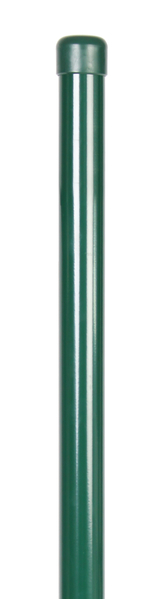 Zaunpfosten, gebohrt, gerade, für Maschendrahtgeflechte, Material: Stahl roh, Oberfläche: sendzimirverzinkt, grün kunststoffbeschichtet RAL 6005, zum Einbetonieren, Länge: 1750 mm, Pfosten-Ø: 60 mm, Wandstärke: 1,75 mm, Anzahl Drahthalter: 3, 15 Jahre Garantie gegen Durchrosten