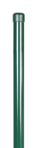 Zaunpfosten, gebohrt, gerade, für Maschendrahtgeflechte, Material: Stahl roh, Oberfläche: sendzimirverzinkt, grün kunststoffbeschichtet RAL 6005, zum Einbetonieren, Länge: 2500 mm, Pfosten-Ø: 60 mm, Wandstärke: 1,75 mm, Anzahl Drahthalter: 4, 15 Jahre Garantie gegen Durchrosten