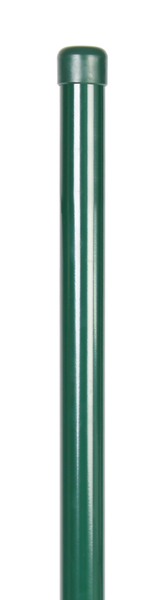 Zaunpfosten, gebohrt, gerade, für Maschendrahtgeflechte, Material: Stahl roh, Oberfläche: sendzimirverzinkt, grün kunststoffbeschichtet RAL 6005, zum Einbetonieren, Länge: 2750 mm, Pfosten-Ø: 60 mm, Wandstärke: 1,75 mm, Anzahl Drahthalter: 5, 15 Jahre Garantie gegen Durchrosten