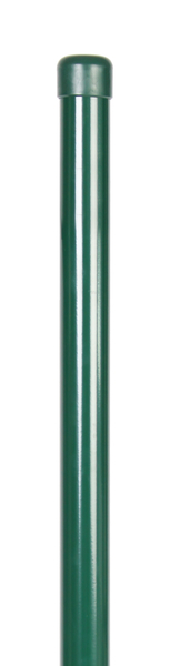 Zaunpfosten, gebohrt, gerade, für Maschendrahtgeflechte, Material: Stahl roh, Oberfläche: sendzimirverzinkt, grün kunststoffbeschichtet RAL 6005, zum Einbetonieren, Länge: 3250 mm, Pfosten-Ø: 60 mm, Wandstärke: 1,75 mm, Anzahl Drahthalter: 6, 15 Jahre Garantie gegen Durchrosten