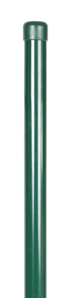 Zaunpfosten, gebohrt, gerade, für Maschendrahtgeflechte, Material: Stahl roh, Oberfläche: sendzimirverzinkt, grün kunststoffbeschichtet RAL 6005, zum Einbetonieren, Länge: 2500 mm, Pfosten-Ø: 76 mm, Wandstärke: 2 mm, Anzahl Drahthalter: 4, 15 Jahre Garantie gegen Durchrosten