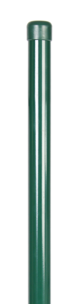 Zaunpfosten, gebohrt, gerade, für Maschendrahtgeflechte, Material: Stahl roh, Oberfläche: sendzimirverzinkt, grün kunststoffbeschichtet RAL 6005, zum Einbetonieren, Länge: 3000 mm, Pfosten-Ø: 76 mm, Wandstärke: 2 mm, Anzahl Drahthalter: 6, 15 Jahre Garantie gegen Durchrosten
