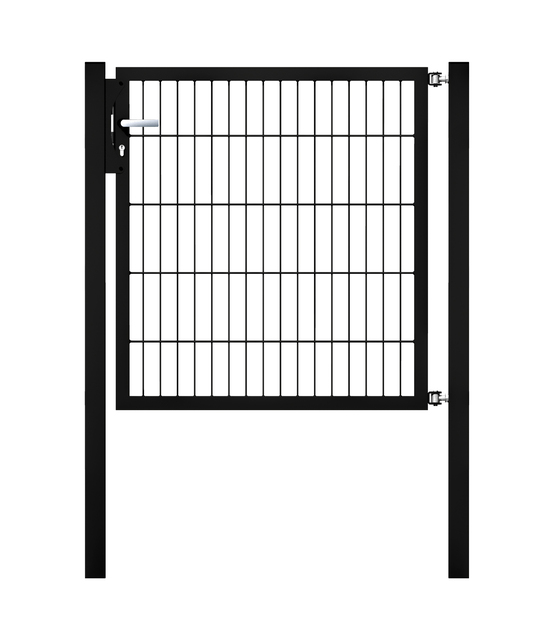 Cancello a un’anta Flexo, tipo 6/5/6, Materiale: acciaio grezzo, superficie: zincata a caldo, plastificata nero opaco RAL 9005, Larghezza nominale: 1000 mm, larghezza netta: 1000 mm, Larghezza totale: 886 mm, altezza: 1000 mm, Lunghezza pilastro: 1500 mm, Spessore pilastro: 60 x 60 mm, Larghezza del telaio: 910 mm, Spessore telaio: 40 x 40 mm, larghezza delle maglie: 50 x 200 mm, 15 anni di garanzia contro la formazione di ruggine