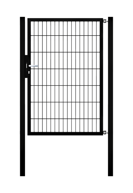 Cancello a un’anta Flexo, tipo 6/5/6, Materiale: acciaio grezzo, superficie: zincata a caldo, plastificata nero opaco RAL 9005, Larghezza nominale: 1000 mm, larghezza netta: 1000 mm, Larghezza totale: 886 mm, altezza: 1400 mm, Lunghezza pilastro: 1900 mm, Spessore pilastro: 60 x 60 mm, Larghezza del telaio: 910 mm, Spessore telaio: 40 x 40 mm, larghezza delle maglie: 50 x 200 mm, 15 anni di garanzia contro la formazione di ruggine