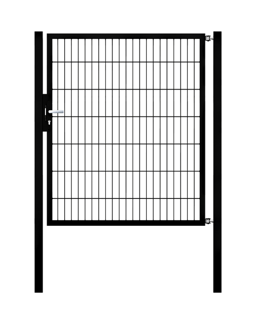 Cancello a un’anta Flexo, tipo 6/5/6, Materiale: acciaio grezzo, superficie: zincata a caldo, plastificata nero opaco RAL 9005, Larghezza nominale: 1250 mm, larghezza netta: 1265 mm, Larghezza totale: 1151 mm, altezza: 1400 mm, Lunghezza pilastro: 1900 mm, Spessore pilastro: 60 x 60 mm, Larghezza del telaio: 1175 mm, Spessore telaio: 40 x 40 mm, larghezza delle maglie: 50 x 200 mm, 15 anni di garanzia contro la formazione di ruggine