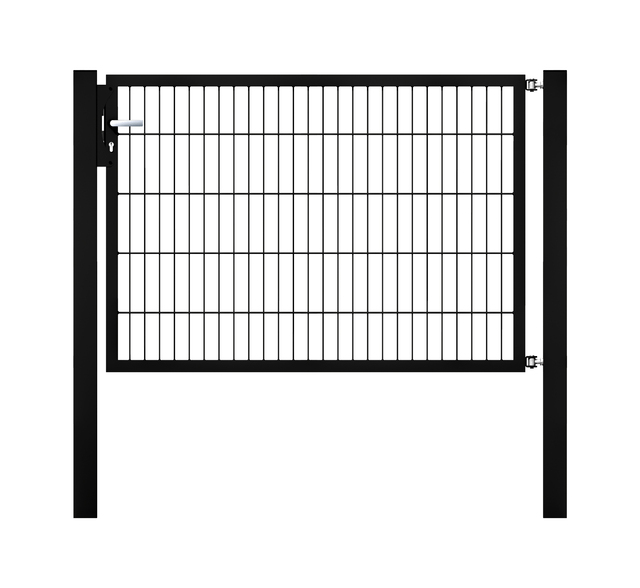 Cancello a un’anta Flexo, tipo 6/5/6, Materiale: acciaio grezzo, superficie: zincata a caldo, plastificata nero opaco RAL 9005, Larghezza nominale: 1500 mm, larghezza netta: 1515 mm, Larghezza totale: 1401 mm, altezza: 1000 mm, Lunghezza pilastro: 1700 mm, Spessore pilastro: 80 x 80 mm, Larghezza del telaio: 1425 mm, Spessore telaio: 40 x 40 mm, larghezza delle maglie: 50 x 200 mm, 15 anni di garanzia contro la formazione di ruggine