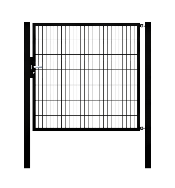 Cancello a un’anta Flexo, tipo 6/5/6, Materiale: acciaio grezzo, superficie: zincata a caldo, plastificata nero opaco RAL 9005, Larghezza nominale: 1500 mm, larghezza netta: 1515 mm, Larghezza totale: 1401 mm, altezza: 1400 mm, Lunghezza pilastro: 2100 mm, Spessore pilastro: 80 x 80 mm, Larghezza del telaio: 1425 mm, Spessore telaio: 40 x 40 mm, larghezza delle maglie: 50 x 200 mm, 15 anni di garanzia contro la formazione di ruggine